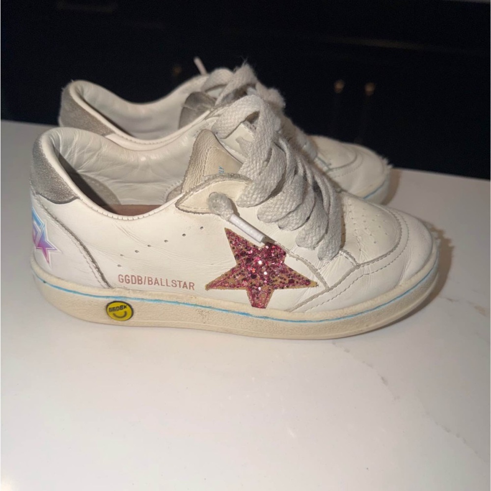 Golden Goose Kids White Sneakers with Pink Glitter Star